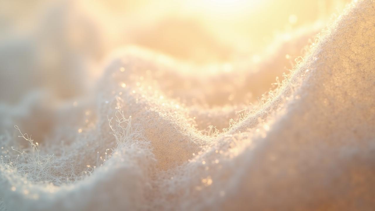 Close-up view of raw organic cotton fibers and natural textures