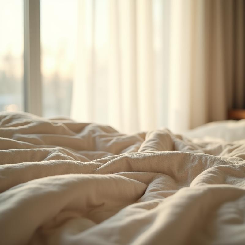 Soft neutral weighted blanket on a modern bed